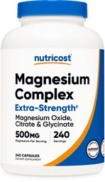 Nutricost Magnesium Complex Extra Strength 500mg, 240 Kapseln - Magnesiumoxid, Citrat und Glycinat - glutenfrei und nicht gentechnisch verändert