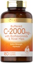 Carlyle Buffered Vitamin C | 2000mg | 180 Caplets | mit Bioflavonoiden und Rose HIPS | Vegetarisch, Non-GMO und Glutenfreie Ergänzung