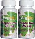 VegLife Vegan Eisen 25 mg | Plus Vitamin C, Folsäure, B-12 und VegiBlend Nahrungsbasis | Pflanzenbasierte Eisenergänzung für Frauen und Männer | 100 Tabletten | Paket von 2