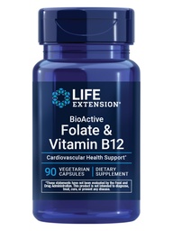 Life Extension BioActive Folate & Vitamin B12, fördert Herz, Gehirn & GI Tract Gesundheit, Non-GMO, Glutenfrei, Vegetarisch, 90 Kapseln