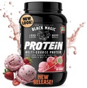 Black Magic Protein Powder - Nuovo look - Whey, Egg e Casein Complex con enzimi e polvere MCT - Pre allenamento e post allenamento - Polvere di proteine del gelato di fragola - 24g Protein - 2 LB...