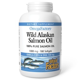 Fattori naturali Wild Alaskan Salmon olio fornisce Omega-3, EPA, DHA & vitamina D, Supporta la salute del cervello e del cuore, 180 Softgels