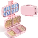 MEACOLIA Triple-Folding Pill Organizer, 9 Compartments Travel Pill Case mit großer Kapazität, Daily Pill Box Small Pill Container für Vitamin, Cod Liver Oil, Ergänzungen (Pink)