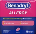 Benadryl Ultratabs Antihistamine Allergy Medicine, Diphenhydramine HCl Tablets, 48 ct