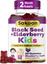 Sakoon Ernährung Elderberry & Black Seed Öl Gummi für Kinder, Immununterstützung, mit Vitamin C und Zink, Delicious Berry Flavor, 60 Gummies