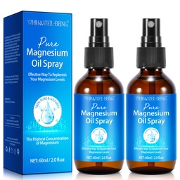 Spray de magnésium, Spray d'huile de magnésium pur pour pieds, ingrédient naturel dans bouteille de verre, facile à absorber et utiliser 2Pack