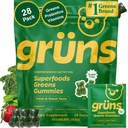 Gruns Adult Sugar-Free Super Greens Multivitamin Gummis, Superfood Gummy Vitamine für Frauen und Männer mit Spirulina, Chlorella, Adaptogene & Prebiotic Fiber for Digestive Health (28 Count)