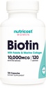 Nutricost Biotin für Damen 10.000mcg 120 Kapseln - mit Folate & Collagen, Gluten Free & Non-GMO