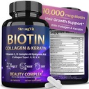 StrongVit Biotin mit Hyaluronsäure, Keratin und Collagen Ergänzungen - 10000mcg für Haarwachstum Frauen und Männer - Haar Haut und Nägel Vitamine - 60 Kapseln