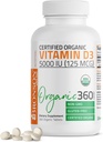 Bronson Vitamin D3 5.000 IE (125 mcg) Certified Organic High Potency Non-GMO Vitamin D Supplement, 360 Tabletten