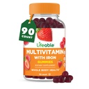 Multivitamina vitale con ferro per adulti | 13 vitamine e minerali essenziali per gli uomini e le donne | Grande degustazione Naturalmente Fonte Berry Flavor | Non OGM vegetariano | 90 Gummies