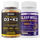 NEVISS Vitamin D3K2 5000IU Gummi + Melatonin 60mg für Erwachsene Bundle