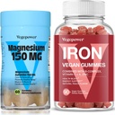 Vegane Eisen-Gummien + Magnesium-Gummien | Eisen-Ergänzung Unterstützung Blut Gesunde & tägliche Energie für Erwachsene & Kinder | 150mg ruhige Magnesium-Zitrat-Gummien für besseren Schlaf, Entspannung