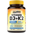 Vitalibre Vitamin D3 K2 Supplement, 10000 IE D3 / 200 mcg K2 MK7, Kalziumabsorption, Knochen, Herz, Immun & Mood Support, verbesserte Absorption, No Soy, Easy to Swallow, 90 Softgels