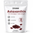 DIVANI Astaxanthin 12mg, Antioxidans-Ergänzung für tägliche Wellness, Immun-, Augen- und Hautunterstützung, Non-GMO, Glutenfrei - 120 Softgels