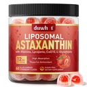 Liposomal Astaxanthin Gummie, Organic Astaxanthin 12mg Ergänzungen mit Lycopin, Glutathion für leistungsfähiges Antioxidans, Plus Vitamine & CoQ10 für Augen, Haut & Immune Gesundheit, Zuckerfrei, Vegan, 60