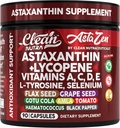 Clean Nutra Astaxanthin 12mg Lycopin Ergänzung mit Vitamin A C D3 E, L-Tyrosin, Selen, Flax, Grape Seed, Gotu Kola, Amla, Black Pepper, 90 Complex Veggie Kapseln