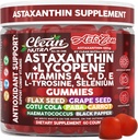 Saubere Nutraceuticals AstaZen Astaxanthin Gummi 12mg - mit Lycopin, Vitamine A C D E, L-Tyrosin & Selen - Antioxidante Stützgummis - 60 Count