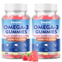 2 Pack Vegan Omega-3 Gummies1000mg für Erwachsene - Zuckerfreie Ergänzung mit 400mg DHA & 600mg EPA, Vitamine A, C, E und Zink - 120 Zähler