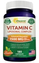 aSquared Nutrition Vitamin C Liposomal Complex - 1500mg Supplement - 180 Kapseln - Hohe Absorption VIT C Ascorbic Säure Pillen - Unterstützt Immunsystem & Collagen Gesundheit - 90 Servietten