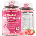 Pränatale Vitamine für Damengummis, Methylfolat 1mg, Vegan Omega 3 DHA 800mg, Eisen, Choline, Iodin, Vitamin D3 B6 B12 - Multivitamin für Frauen vor, während und nach Schwangerschaft, Sugar Free, 60 Count
