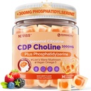 Citicoline 1000mg & Phosphatidylserine 300mg ergänzt CDP Choline Gummis, Gehirnergänzung für Gedächtnis und Fokus w/ Lion's Mane Mushroom, Omega-3, Methylfolate, B6 & B12, Non-GMO,Sugar Free,60ct