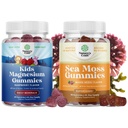 Bundle of Kids Magnesium Gummis - Beruhigen Sie sich Mg Citrate mit Himbeer Flavor für Nerve Health Muskeln & Herzunterstützung und Irish Sea Moss Gummis mit Irish Sea Moss, Bladderwrack & Burdock Root