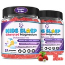 Kinder Schlafgummis, NO Melatonin Schlafhilfe Gummie w/ Magnesium Glycinat, Calcium Citrat, L-Theanin, GABA, Vitamin D3 K2 B6 Zink, Kamille & Zitronenbalsam für Zzz & Relax, Gehirn, Knochen, Non-GMO 2Pack