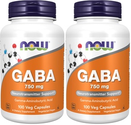 JETZT Nahrungsergänzungsmittel,GABA (Gamma-Aminobuttersäure) 750mg,Neurotransmitter Unterstützung*,100 Veg Kapseln,(Pack von 2)