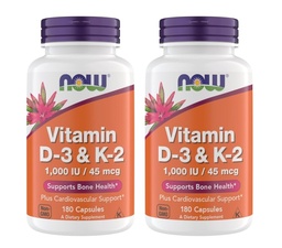 Jetzt ergänzt Vitamin D3 K2, 1.000 IU/45 mcg, Herz-Kreislauf-Unterstützung, unterstützt Knochengesundheit, 180 vegetarische Kapseln - Vegan, Glutenfrei, Kosher Vitamin D3 und K2 Nahrungsergänzungsmittel (2)