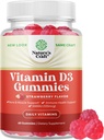 Vegan Vitamin D3 Gummi für Erwachsene - Vitamin D3 5000 IU Natürliche Gummy Vitamine für Männer und Frauen Immunität Joint Support Plus Zähne - Gelatin Free Non GMO Delicious Strawberry Flavor