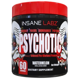 Insane Labz Psychotic, High Stimulant Pre Workout Powder, Extreme Lasting Energy, Fokus und Ausdauer mit Beta Alanine, Kreatin Monohydrat, DMAE, 60 Srvgs, Watermelon