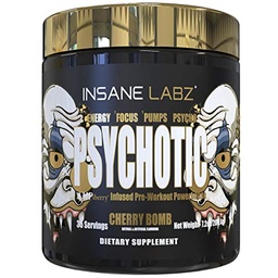 Insane Labz Psychotic Gold, High Stimulant Pre Workout Powder, Extreme Lasting Energy Focus, Pumps und Endurance mit Beta Alanine, DMAE Bitartrate, NO Booster (35 Servierungen, Cherry Bomb)