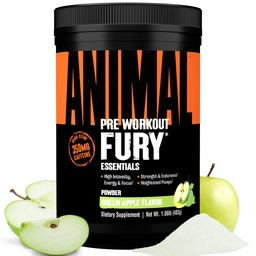 Animal Fury Pre Workout Powder - Grüner Apfel, 350mg Koffein, BCAA Aminosäuren, 2g Beta Alanine, Citrulline & Tyrosin, Energie, Fokus, Stärke, Ausdauer, Vorarbeit für Männer & Frauen, 30 Servierungen