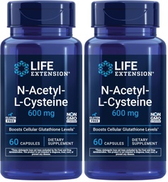 Estensione della vita N-Acetil-L-Cysteine (NAC),Immune,Respiratorio,Liver Health,NAC 600 mg,Potent antiossidante supporto,Free-radicals,Easy to Absorb,60 capsule,(Pack of 2)