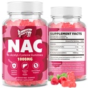 NAC Gummies Zuckerfrei, N-Acetyl Cystein NAC Supplement 1000mg für Antioxidantien, Immununterstützung, Nicht-GVO, Glutenfrei, Vegan – Himbeergeschmack, 60 Gummies