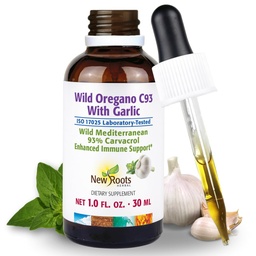 NEU ROOTS HERBAL Wild Oregano Öl Tinktur mit Knoblauch (1 fl oz) | 93% Carvacrol Oregano Öl Tropfen, Enhanced Immun Support Supplement l Non GMO, Vegan, GMP Certified