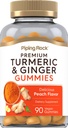 Piping Rock Turmeric und Ginger Gummies | 90 Count | Peach Flavor | Vegan Formula | Non-GMO, Glutenfreie Ergänzung