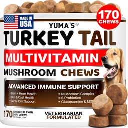 Turkey Tail Mushroom for Dogs - 170 Count - Mushroom Chews for Dogs Lipoma Lumps and Bumps - Immune Health, Digestive, Skin, Energy, Joint Vitamin Support Guard Buddy - Multivitamin Supplement