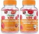 Sostegno Immune Lifeable Kids + Phosphatidylserine (PS) Bambini, Gummies Bundle - Grande Degustazione, Supplemento di vitamina, Senza glutine, OGM libero, pancia masticabile