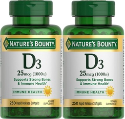 Nature's Bounty Vitamin D3-1000 IU, Rapid Release Softgels 250 ea (Pack of 2)