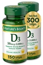 Nature's Bounty Vitamine D3, soutient le système immunitaire et la santé osseuse, 50mcg, 150 Softgels (paquet de 2)