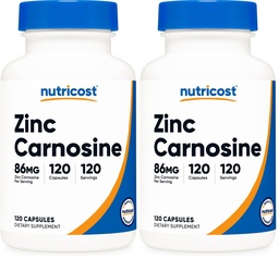 Nutricost Zinc Carnosine 86mg, 120 Capsule - Non OGM, Gluten Free, Zinc L-Carnosine Supplement (Pack of 2)