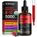 Organisches Vitamin B12 Liquid Drops - Sublingual Methylcobalamin 5000 mcg - Methylated B-12 Active Coenzyme Form - Energy & Nerve System Support - Vegan Vit B 12 - USA Made - Berry Flavor - 60 Portionen