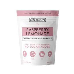 JUST INGREDIENTS Pre-Workout Raspberry Lemonade - Caffeine-Free, Plant-Based, BCAA Blend, Beta Alanine, Organic, Powder - 30 Servings