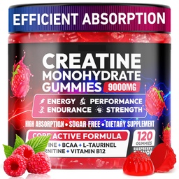 Creatine Gummies Monohydrat Complex 9000MG, PreWorkout für Männer & Frauen, Creatine Gummy mit L-Taurine, BCAA 2:1, B12/6 für Muskelunterstützung, Enhance Strength, Energy Boost-120 Count