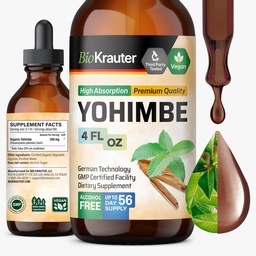 BIO KRAUTER® Yohimbine für Performance Support - Vegan Yohimbe Supplements für Männer und Frauen 500 mg pro Portion (Yohimbe Bark) 4 Fl.Oz., 56-Tage-Versorgung, Alkohol & Zucker Free Workout Supplements