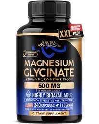 Magnesium Glycinate 500mg - VIT. B6 & D3 - Sleep, Muscle & Heart - 240 Caps