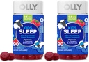 OLLY Kids Sleep Gummy,Occasional Sleep Support,0.5mg Melatonin,L Theanine,Chamomile,and Lemon Balm Extracts,Childrens Chewable Supplement,Raspberry Flavor -,90 Count (Pack of 2)