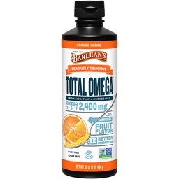 Barlean's Total Omega 3 6 9 Liquid Fish Oil Supplement with Borage and Flaxseed Oil, Orange Crème, 2.400 mg EPA, DHA und GLA Fettsäuren, 16 oz